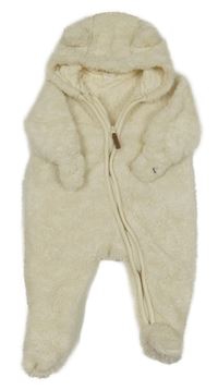 Smetanová huňatá podšitá kombinéza s kapucí s oušky H&M