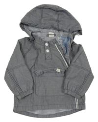 Modrá melírovaná plátěná jarní bunda s odepínací kapucí H&M