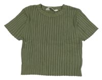 Khaki žebrované úpletové crop tričko H&M