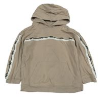 Béžová mikina s písmenky a pruhy a kapsou a kapucí Matalan