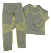 2Set - Šedo-žluté melírované thermo spodní triko s pruhy a vzorem + kalhoty lupilu