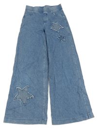 Modré šisované wide leg teplákové rifle s hvězdami H&M
