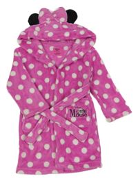 Tmavorůžovo-bílý puntíkatý plyšový župan s kapucí - Minnie PRIMARK