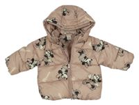 Pudrová prošívaná šusťáková zimní bunda s Minnie a odepínací kapucí H&M