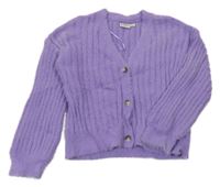 Fialový žebrovaný chlupatý propínací oversize crop svetr GARCIA