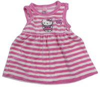 Růžovo-bílé pruhované sametové šaty s Hello Kitty zn. C&A