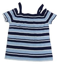 Světlemodro-tmavomodro-bílé pruhované žebrované pletené polo tričko H&M