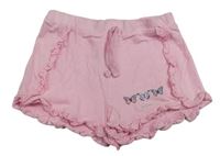 Růžové bavlněné kraťasy s motýly a volánky Primark