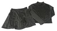 2set - Černo-stříbrné crop triko se stojáčkem + sukně George