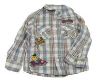 Světlešedo-modro-vínová kostkovaná košile s Mickeym C&A
