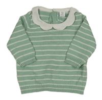 Zeleno-bílý pruhovaný svetr s límečkem M&S