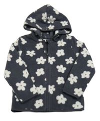 Antracitová květovaná fleecová propínací mikina s kapucí George