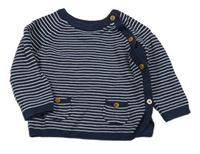 Tmavomodro-bílý pruhovaný propínací svetr s kapsami Tu