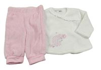 2set - Bílá chlupatá mikian s ježkem + růžové chlupaté tepláky Ergee