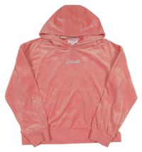 Růžová plyšová mikina s nápisem a kapucí Sonneti