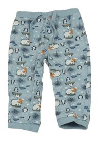 Modré lehké tepláky s medvědy a tučňáky