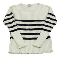 Smetanovo-černý žebrovaný svetr s pruhy Kiki&Koko