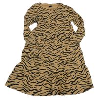 Hnědo-černé vzorované žebrované šaty