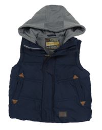 Tmavomodrá šusťáková zateplená vesta s teplákovou kapucí Rebel