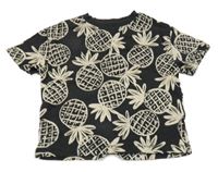 Černé teplákové tričko s ananasy M&S