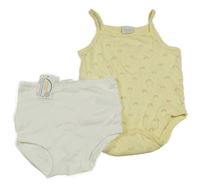 2set - Žluté body s duhami + bílé plenkové kalhotky s volánky