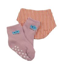 2set - Růžové ponožky s mrakem + béžový oboustranný slinták s oslem