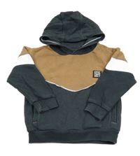 Tmavomodro-hnědo-bílá mikina s nášivkou a kapucí Nutmeg