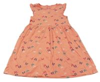 Korálové bavlněné šaty s motýly Pocopiano