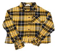 Hořčicovo-černo-bílá kostkovaná crop halenka H&M