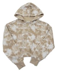 Hnědo-bílá batikovaná crop mikina s kapucí H&M