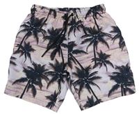 Růžovo-černé plážové kraťasy s palmami Primark