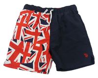 Tmavomodro-červené plážové kraťasy s vlajkami U.S. POLO ASSN