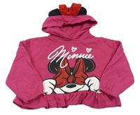 Růžová crop mikina s Minnie a kapucí Disney