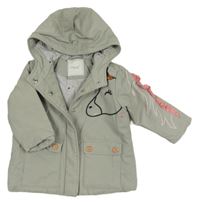 Šedá šusťáková zateplená bunda s jednorožcem a kapucí Next
