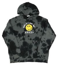 Šedo-černá flekatá mikina se smajlíkem a kapucí H&M