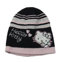 Černo-růžová pletená čepice s Hello Kitty 