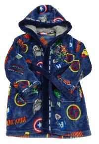 Tmavomodro-barevný plyšový župan s Marvel a kapucí 