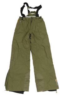 Khaki šusťákové funkční oteplovačky s kšandami Alive