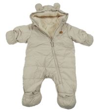 Světlebéžová šusťáková zimní kombinéza s nášivkou a kapucí H&M