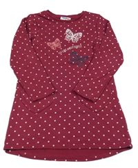 Vínové puntíkaté teplákové šaty s motýlky Topolino