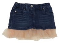 Tmavomodrá riflová sukně s růžovým tylovým volánkem 