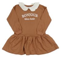 Starorůžové šaty s nápisem a bílým límečkem Pep&Co