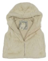 Nové - smetanová kožešinová podšitá vesta s kapucí Tu