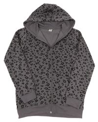 Šedo-černá propínací leopardí mikina s kapucí Y.F.K.