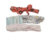 3x bavlněná čelenka - bílo-růžová + červená + světlerůžová květovaná 