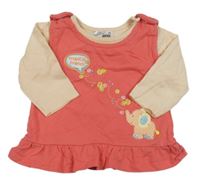 Růžová tunika se slonem a meruňkovými rukávy Ergee