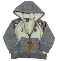 Šedá zateplená propínací mikina s medvědem a kapucí Primark