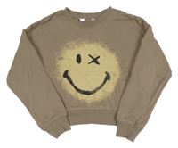 Hnědá crop mikina se smajlíkem H&M