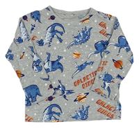 Šedé melírované triko s dinosaury a planetami zn. Kids