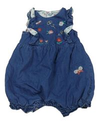 Modrý riflový kraťasový overal s kytičkami Mothercare
